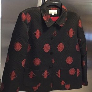 QUILTED BLAZER, BLACK WITH RED MEDALLIONS DESIGN